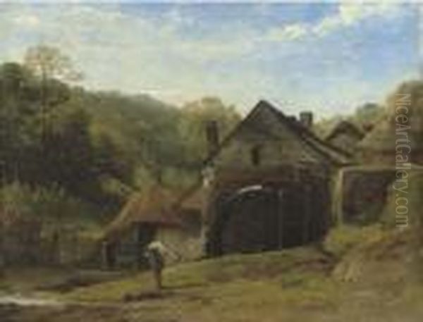 An Overshot Mill In A Wooded Landscape With A Figure In Theforeground - view 1