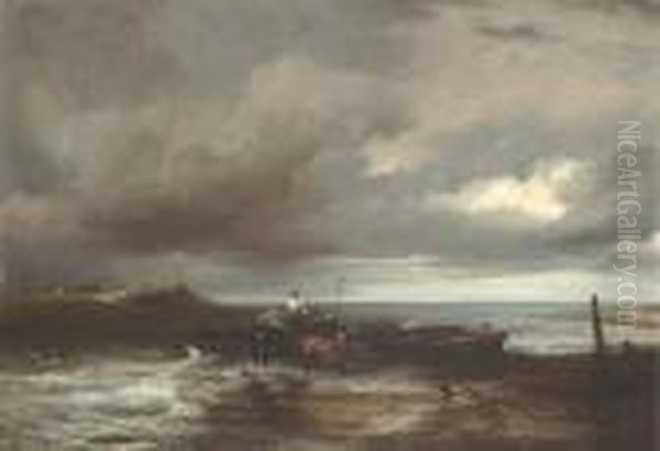 An Estuary Scene With Figures Unloading A Ferry - view 1