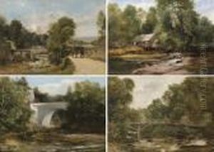 Sketch Of The New Bridge Built
By Lord Lynedoch; Sketch Of The Saw Mills, Lynedoch; Sketch Of The Swiss
Bridge, Lynedoch; And An Angler On A Bridge by Frederick Richard Lee, R.A.