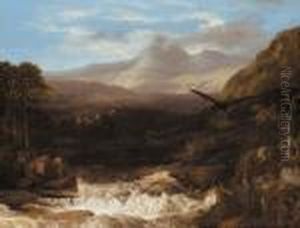 A Highland Landscape With A Golden Eagle In The Foreground And Aruined Castle Beyond by Frederick Richard Lee, R.A.
