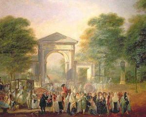 Avenue before the Botanical Gardens in Madrid, detail, 1781 by Luis Paret Y Alczar