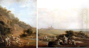 Village Scene and View of Fuenterrabia by Luis Paret Y Alczar