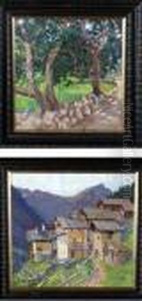 A Tree-lined Road; And Chalets On A Mountainside. - view 1