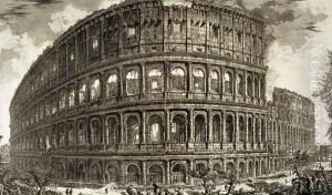 Plate XCVII-VIII View of the Flavian Amphitheatre, known as the Colosseum from Vedute, first published in 1756, pub. by E and F.N. Spon Ltd., 1900 by Giovanni Battista Piranesi