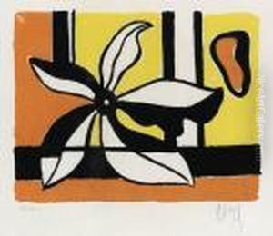 Fleur Sur Un Fond Jaune Et Orange by Fernand Leger