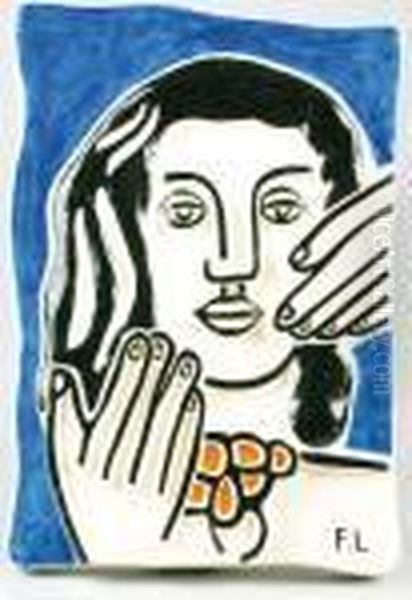 Visage Aux Deux Mains Sur Fond Bleu - view 1