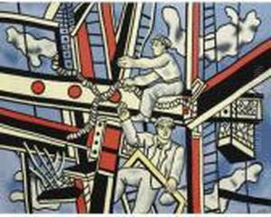 Les Constructeurs Sur Un Fond Bleu by Fernand Leger