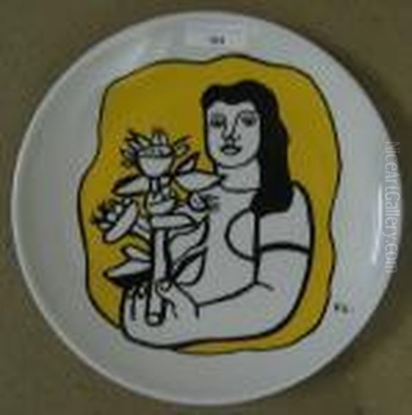 Bord Van Keramiek Met Decor Van Vrouw En Bloem - view 1