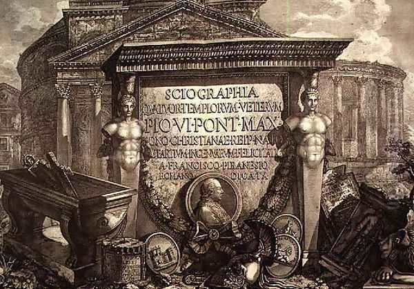 Plate LXXIII-IV Capriccio of architectural ruins and antiquities, illustration for chapter entitled Pantheon and Temples of Vedute, first published in 1756, pub. by E and F.N. Spon Ltd., 1900 - view 1
