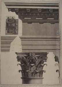Plate XC-I Large scale Illustration of a detail of the Portico of the Pantheon from Vedute, first published in 1756, pub. by E. and F.N Spon Ltd., 1900 by Giovanni Battista Piranesi