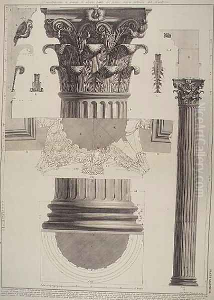 Plate LXXXVIII-IX Demonstration in large scale of parts of the first order of columns inside the Pantheon from Vedute, first published in 1756, published by E. and F.N. Spon Ltd., 1900 - view 1