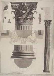Plate LXXXVIII-IX Demonstration in large scale of parts of the first order of columns inside the Pantheon from Vedute, first published in 1756, published by E. and F.N. Spon Ltd., 1900 by Giovanni Battista Piranesi
