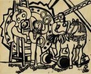 Etude Pour "l'ecuyere Noire Sur Fond Bleu" by Fernand Leger