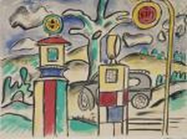 Landscape With Car And Gate Posts - view 1