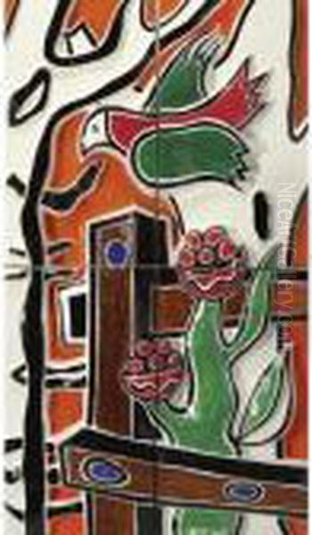 Oiseau A La Fleur, Fond Orange - view 1