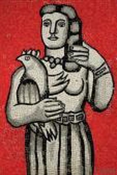 Femme A L'oiseau Sur Fond Rouge - view 1