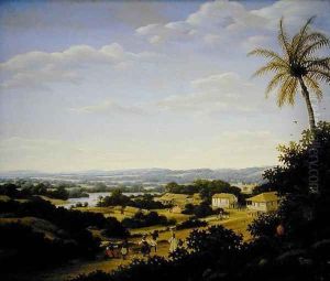 Brazilian landscape with natives on a road approaching a village, 1665 by Frans Jansz. Post