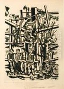 Les Constructeurs Lithographie by Fernand Leger