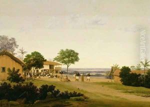 Brazilian Landscape with Buildings and Native Figures
