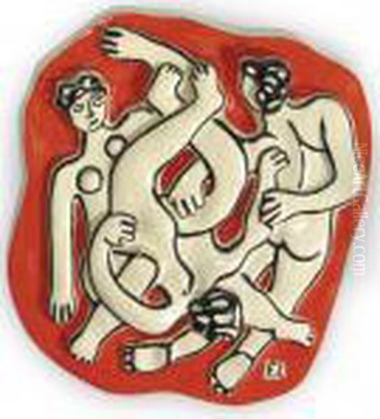 Les Acrobates Sur Fond Orange - view 1