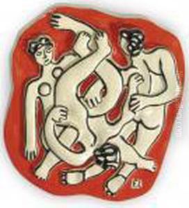 Les Acrobates Sur Fond Orange by Fernand Leger
