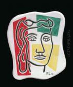 Tete De Femme En Couleurs En Dehorsrouge Vert Jaune by Fernand Leger