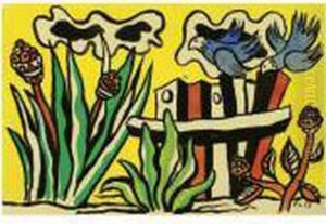 Deux Oiseaux Bleus Dans Le Paysage by Fernand Leger
