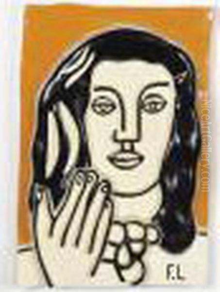 Visage A Une Main Fond Ocre - view 1