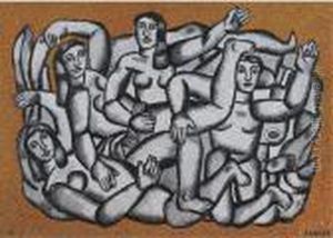 Les Baigneuses Sur Fond Orange by Fernand Leger