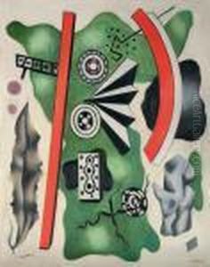 Composition Sur Fond Vert (composition A La Feuille) by Fernand Leger