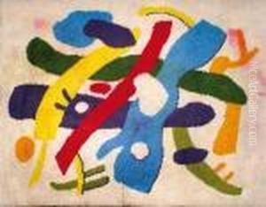 Tapis En Laine A Motif Abstrait Sur Fond Blanc (legeres Decolorations) by Fernand Leger
