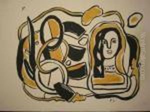 Tete De Femme Avec Composition by Fernand Leger