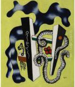 Element De Barriere Et Cordage Fond Jaune by Fernand Leger