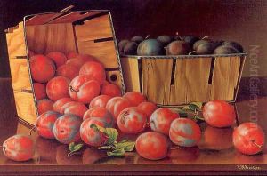 Baskets of Plums on a Tabletop by Levi Wells Prentice
