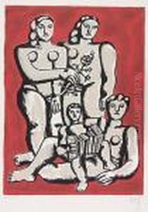 Four Figures On A Red Background by Fernand Leger