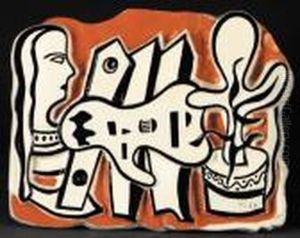 Les Deux Danseuses Sur Fond Orange by Fernand Leger