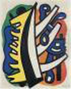 Nature Morte Sur Fond Rouge (composition A La Faux, Ier Etat) by Fernand Leger
