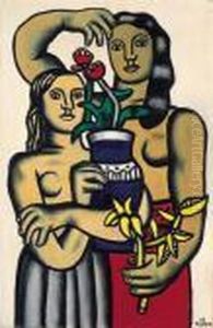 Deux Femmes Tenant Un Pot De Fleurs by Fernand Leger