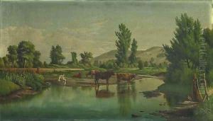 Cows Along the Stream by Levi Wells Prentice