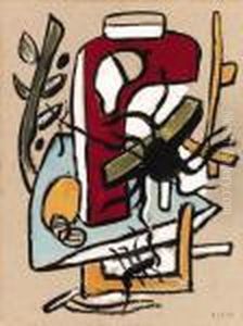 Araignees Sur Fond Rouge by Fernand Leger