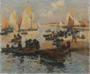 Retour De Peche Sur Les Quais De Concarneau by Fernand Marie Eugene Legout-Gerard