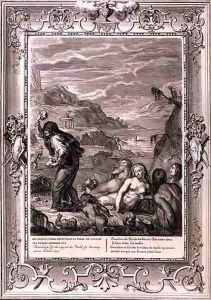 Deucalion and Pyrrha Repeople the World by Throwing Stones Behind Them, 1731 by Bernard Picart