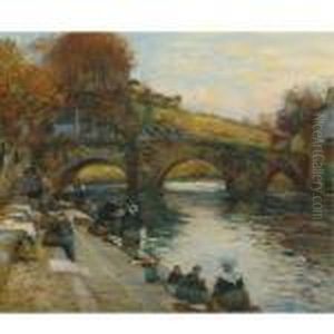 Brittany Washerwomen On The Edge Of The River by Fernand Marie Eugene Legout-Gerard