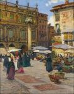 Scene De Marche Sur La Place De L'erbe, A Verone by Fernand Marie Eugene Legout-Gerard