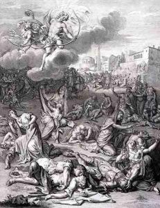 Apollo and Diana Kill Niobes Children with their Arrows She is Turned to Stone, 1730 by Bernard Picart