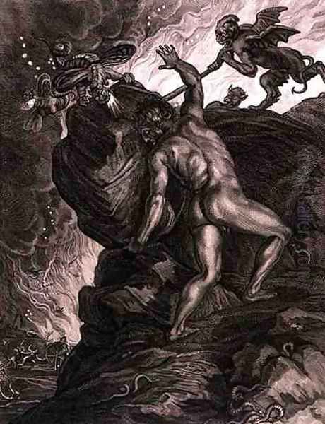 Sisyphus Pushing His Stone up a Mountain, 1731 by Bernard Picart