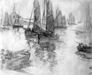 " Barques Devant La Chapelle De La Clarte A Concarneau " by Fernand Marie Eugene Legout-Gerard