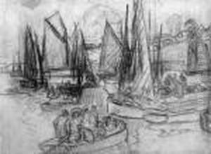 Gerard : < La Jetee >. Fusain Et Craie by Fernand Marie Eugene Legout-Gerard