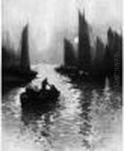Gerard : <voiliers Au Soleil Couchant > by Fernand Marie Eugene Legout-Gerard
