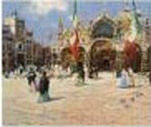 Figures In Front Of The San Marco, Venice by Fernand Marie Eugene Legout-Gerard